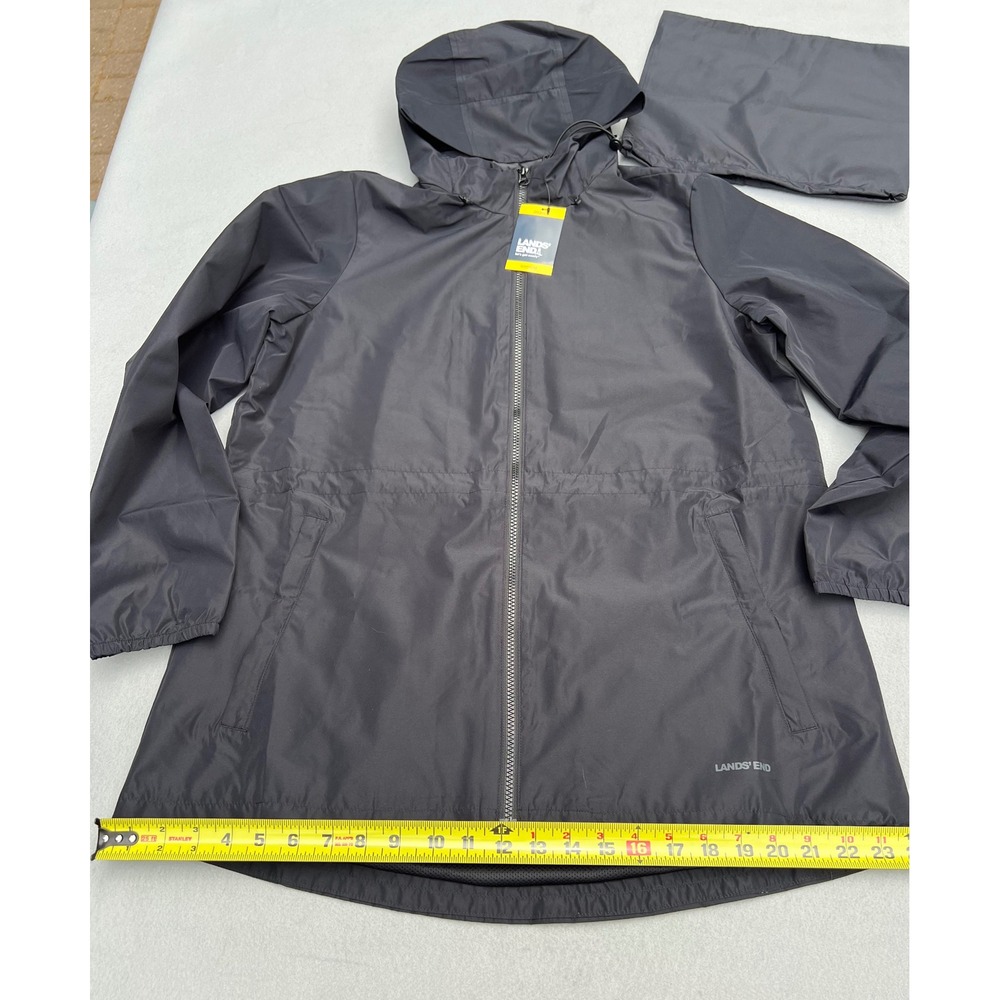 Lands End Womens Black Packable Rain Jacket Hooded Windbreaker NWT Small - Picture 3 of 6